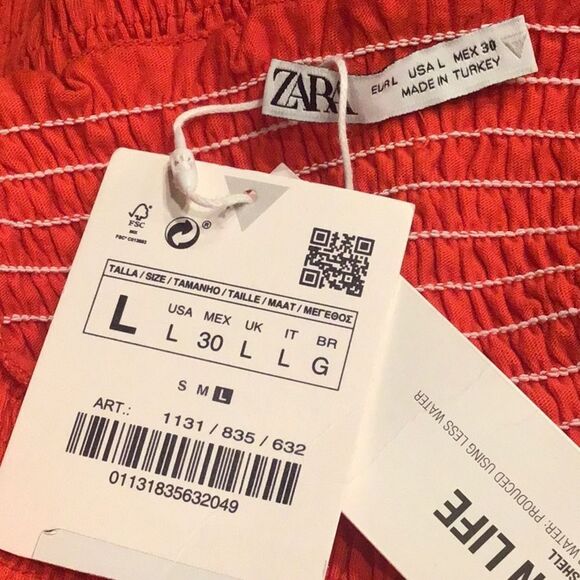 Zara Red Smocked Bodice Drop Waist Tiered Ruffle Form Fitted Mini Dress NEW - Picture 15 of 16